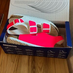 Birkenstock Milano 39 fluorescent pink and white